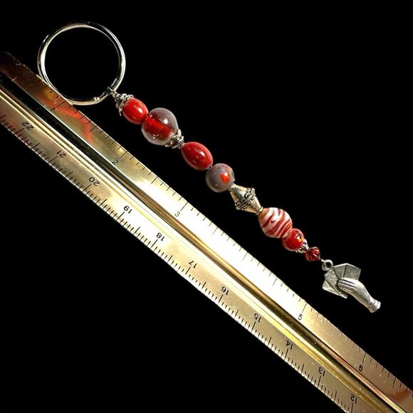 Artisan Glass Silver Tone Bead Hand Playing Card BAG CHARM KEYCHAIN ZIPPER Pull - Picture 8 of 8